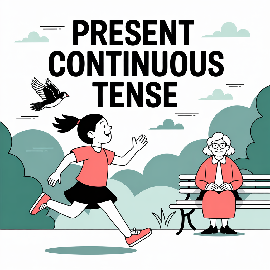 A girl is running, a bird is flying above